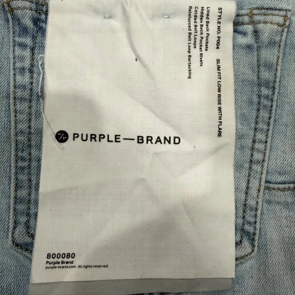 PURPLE BRAND P004 Slim Low Rise Stretch Jeans Distressed Light Wash 33X33
